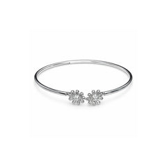 925 Sterling Silver Floral Open Bangle Bracelet with CZ Flower Design for Women