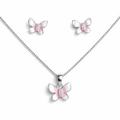 925 Sterling Silver Butterfly Pendant and Stud Earrings Set with Pink Enamel