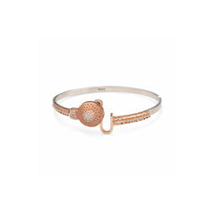 925 Silver Rose Gold & Silver Dual Tone Designer Cuff Bracelet with Crystal Studded Charm