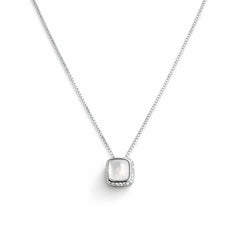 925 Sterling Silver Square Mother of Pearl Pendant Necklace for Women