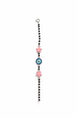 925 Sterling Silver Kids Nazariya Bracelet with Evil Eye & Pink Flower Charms
