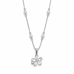 925 Sterling Silver Pearl Flower Pendant Necklace for Women