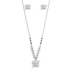 925 Sterling Silver Butterfly Mangalsutra Necklace Set with Black Beads & CZ Earrings