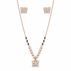 925 Sterling Silver Rose Gold Butterfly Mangalsutra Necklace Set with CZ Stones & Earrings
