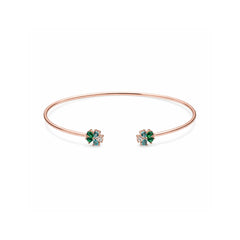 925 Silver Rose Gold Plated Adjustable Open Cuff Bracelet with Green Floral Stone Design