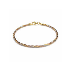925 Silver Elegant Triple Tone Twisted Chain Bracelet with Lobster Clasp
