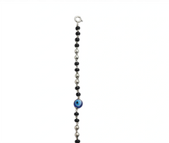 925 Sterling Silver Evil Eye Nazariya Bracelet with Black Beads