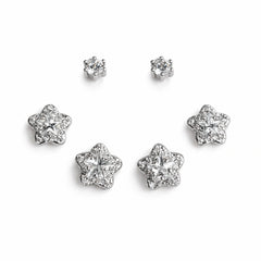 925 Sterling Silver Star Stud Earrings Set | 3 Pair CZ Star Earrings