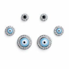 925 Sterling Silver Evil Eye Stud Earrings Set | 3 Pair CZ Protection Earrings