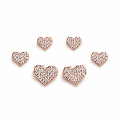 925 Sterling Silver Rose Gold Heart Stud Earrings Set | 3 Pair CZ Heart Earrings