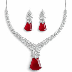 Elegant Ruby Red Crystal Necklace Set with Earrings | AD Artificial Bridal Wedding Jewellery