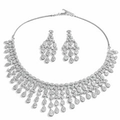 Silver Crystal Choker Necklace Set with Earrings | American Diamond Bridal Artificial Jewellery
