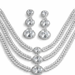 Elegant Multi-Layer Crystal Necklace Set with Earrings | Luxury AD Wedding Jewellery