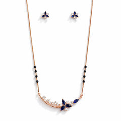 925 Sterling Silver Rose Gold Plated Blue Stone Mangalsutra Necklace Set with Earrings