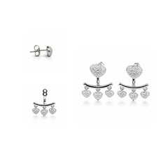 925 Sterling Silver Heart Dangle Stud Earrings with Cubic Zirconia