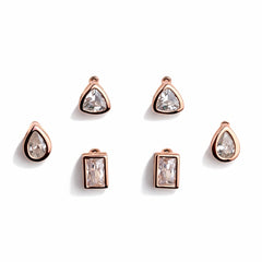 925 Sterling Silver Rose Gold Geometric Earrings Set | Triangle, Rectangle & Teardrop CZ Studs