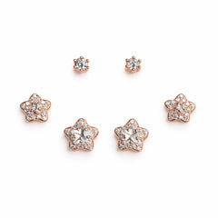 925 Sterling Silver Rose Gold Star Earrings Set | CZ Stud Combo