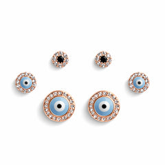 925 Sterling Silver Rose Gold Evil Eye Earrings Set | CZ Protection Stud Combo