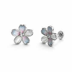 925 Sterling Silver Flower Stud Earrings for Women | Pastel Petal Design