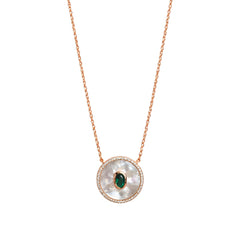 925 Sterling Silver Rose Gold Mother of Pearl Round Pendant Necklace