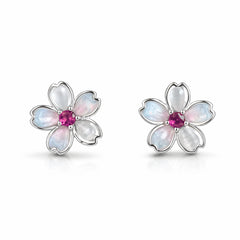925 Sterling Silver Flower Stud Earrings with Pink Stone