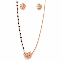 925 Sterling Silver Rose Gold Leaf Mangalsutra Set with Earrings