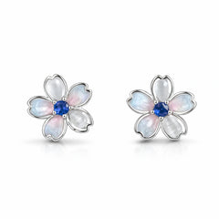 925 Sterling Silver Flower Stud Earrings with Blue Stone