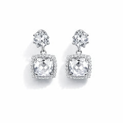 925 Sterling Silver Drop Earrings with Cubic Zirconia | Square Crystal Dangle Earrings for Women