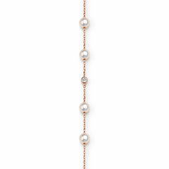 925 Sterling Silver Rose Gold Pearl Station Bracelet with Crystal Accent
