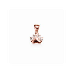 925 Sterling Silver Rose Gold Paw Print Pendant with CZ Stones