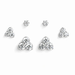 925 Sterling Silver 3 Pair Stud Earrings Set | Round CZ Cluster & Solitaire Studs