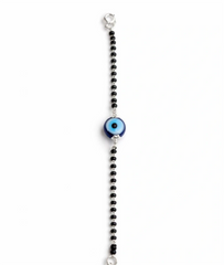 925 Sterling Silver Black Bead Nazariya Bracelet with Blue Evil Eye Charm for Kids