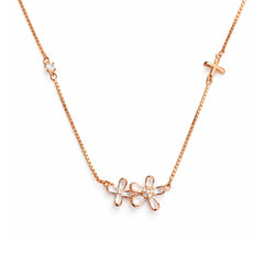 925 Silver Rose Gold Floral Crystal Necklace with Cross Accent – 925 Sterling Silver
