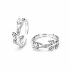 925 Sterling Silver Leaf Solitaire Adjustable Ring