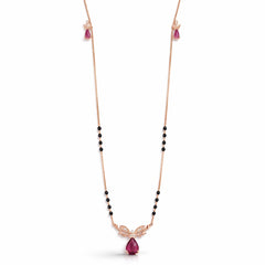 925 Sterling Silver Rose Gold Butterfly Ruby Drop Mangalsutra Set