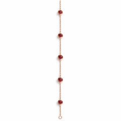 925 Sterling Silver Rose Gold Red Stone Station Bracelet for Women