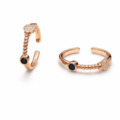 Rose Gold Toe Rings | Heart & Black Stone Adjustable Ring