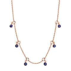 925 Sterling Silver Rose Gold Evil Eye Charm Necklace