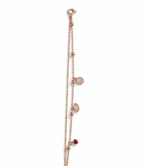 925 Silver Rose Gold Plated Multi-Charm Bracelet with CZ & Ruby Stone