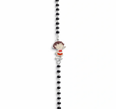 925 Sterling Silver Black Bead Nazariya Bracelet with Cute Girl Charm for Kids