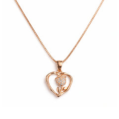 925 Silver Rose Gold Heart Flower Pendant Necklace