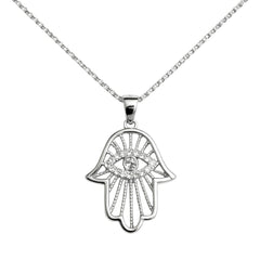 925 Sterling Silver Hamsa Hand Evil Eye Pendant Necklace