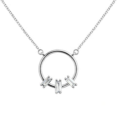 925 Sterling Silver Circle Pendant Necklace with Baguette CZ Stones