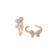 925 Sterling Silver Rose Gold Toe Ring | Blue Butterfly Enamel Adjustable Open Band
