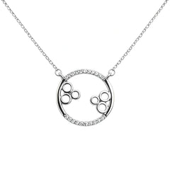 925 Sterling Silver Circle Bubble Pendant Necklace with CZ Accents