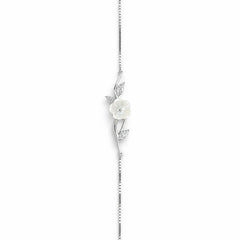 925 Sterling Silver Floral Mother of Pearl Bracelet with CZ Leaves
