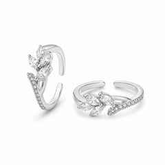 925 Sterling Silver Floral Zircon Adjustable Ring