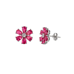925 Silver Red Color Flower Tops