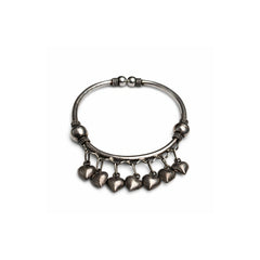 925 Sterling Silver Kada with Hanging Heart Charms