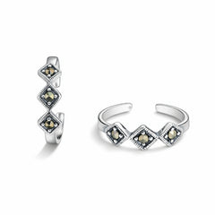 925 Sterling Silver Toe Ring | Geometric Marcasite Adjustable Band